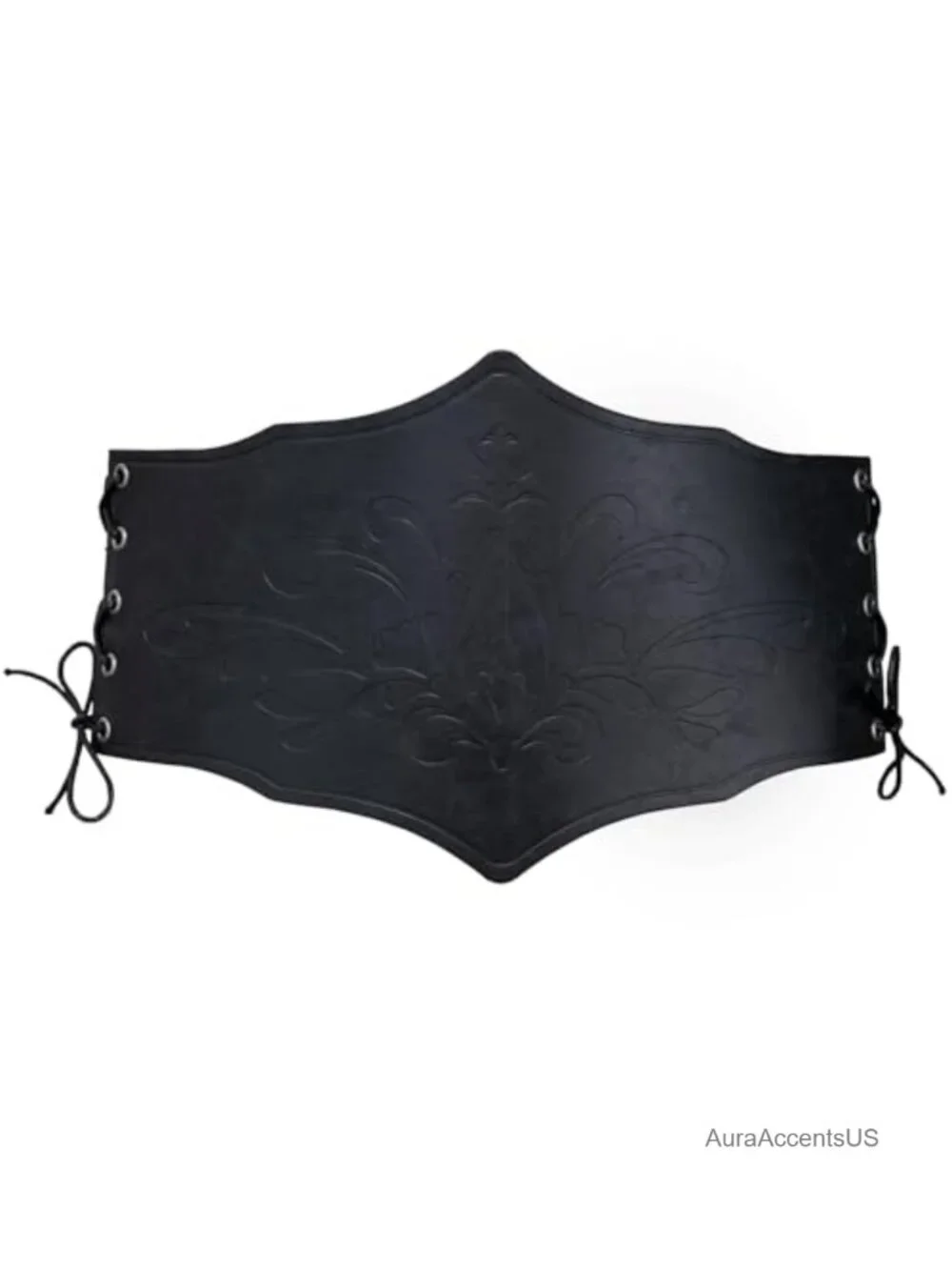 Vintage Embossed Faux Leather Corset Belt - Adjustable Lace Waist Cincher for
